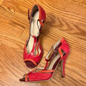 Isola “Badre” Retro Look Strappy Heeeled Sandals in Coral, Pink, & Magenta